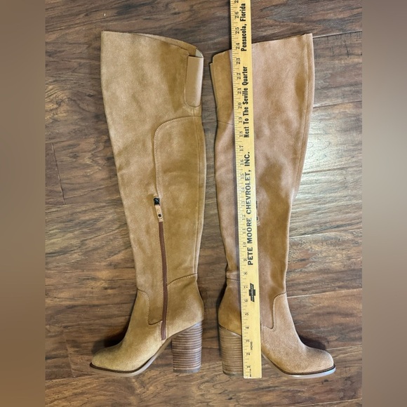 Kelsi Dagger Brooklyn Logan Fawn Thigh High Suede Boots Stacked Heel Chic Size 7 - Picture 5 of 11